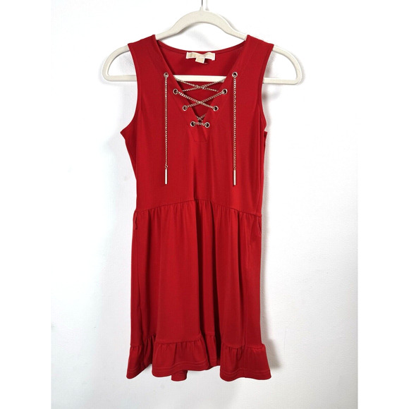 Michael Kors Red Luxury Designer Blouse Dress Valentine Baddie Bombshell Size P - Picture 1 of 8